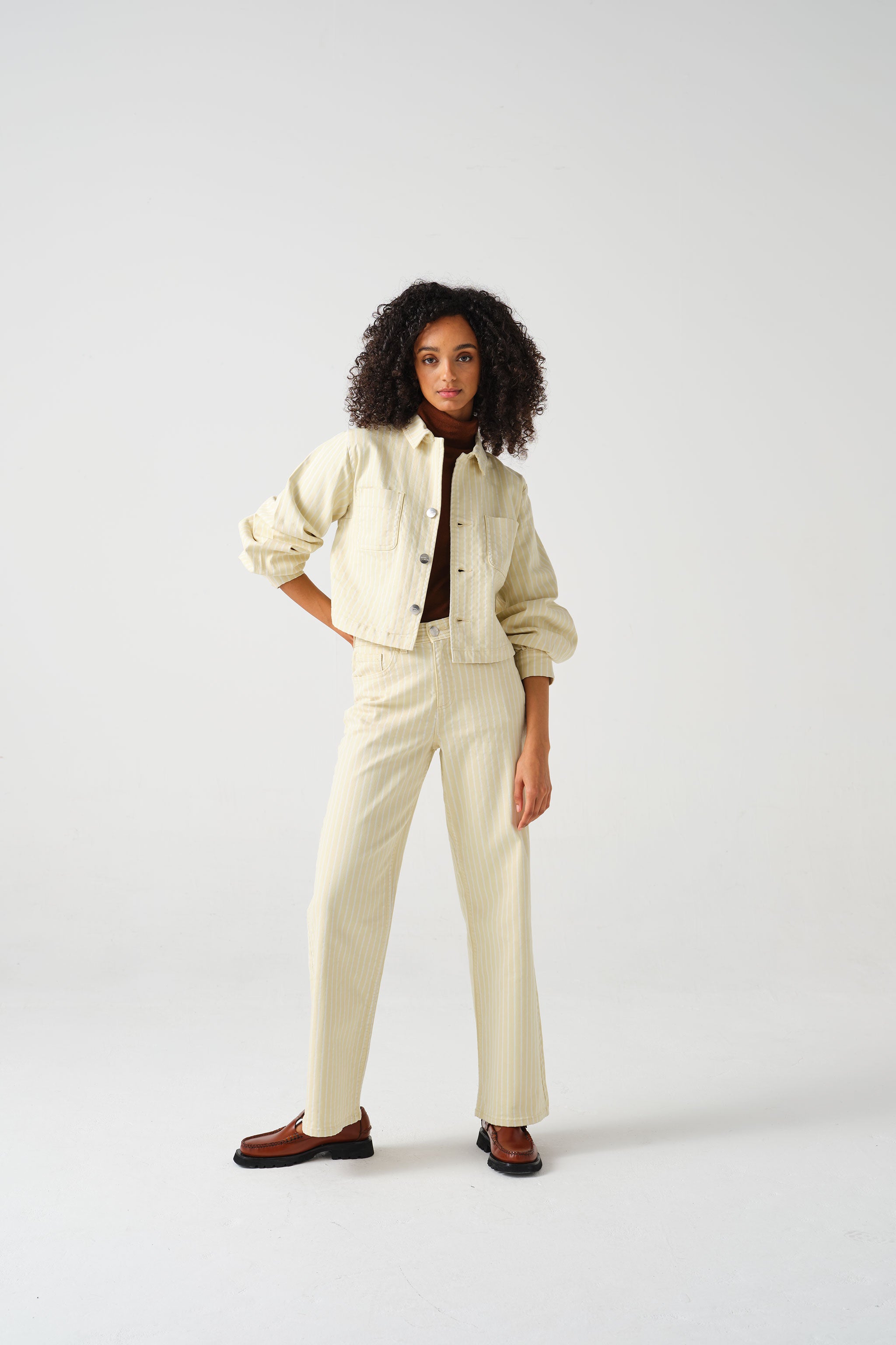 Piper Jacket Cropped in Buttermilk Wide Stripe