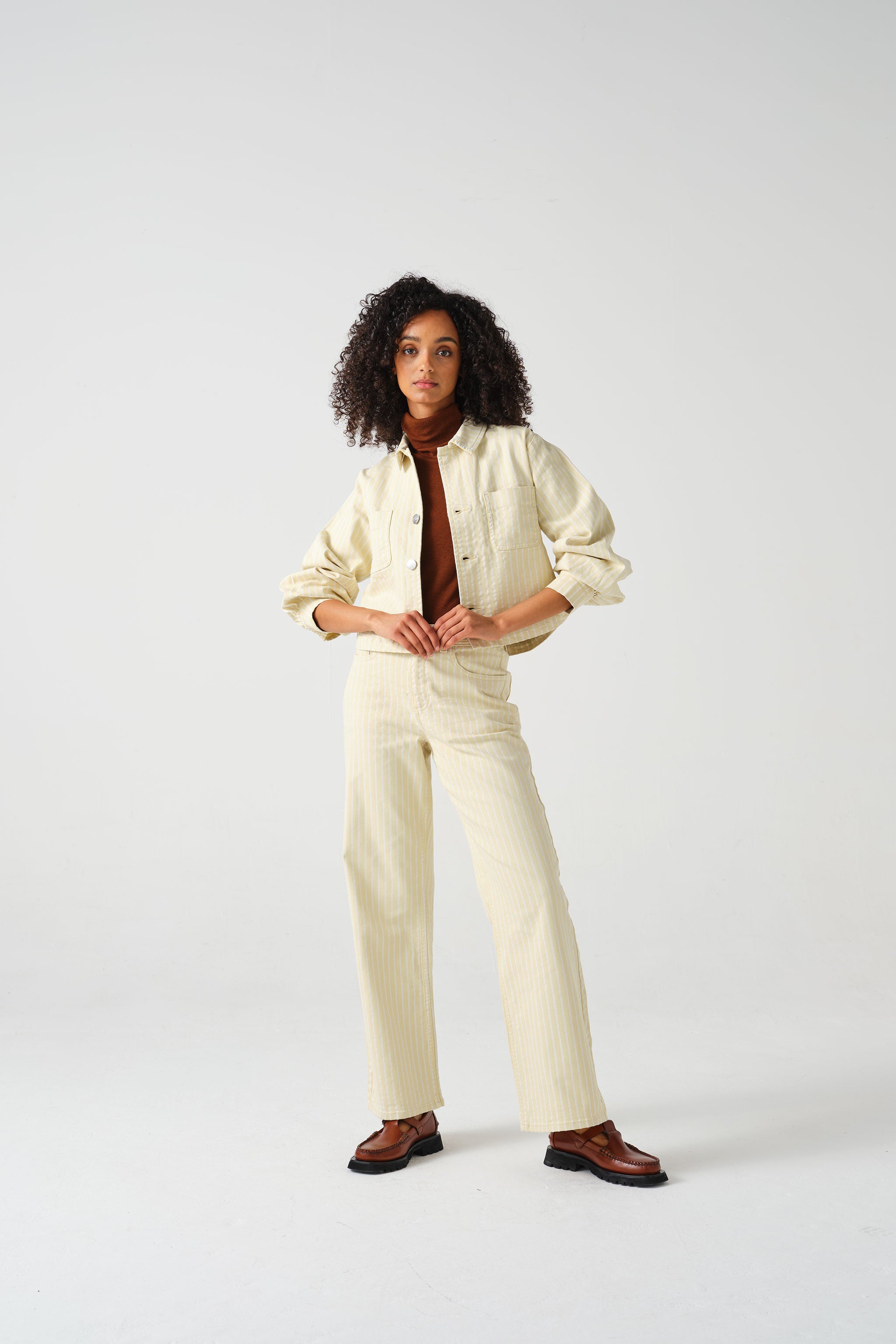 Piper Jacket Cropped in Buttermilk Wide Stripe