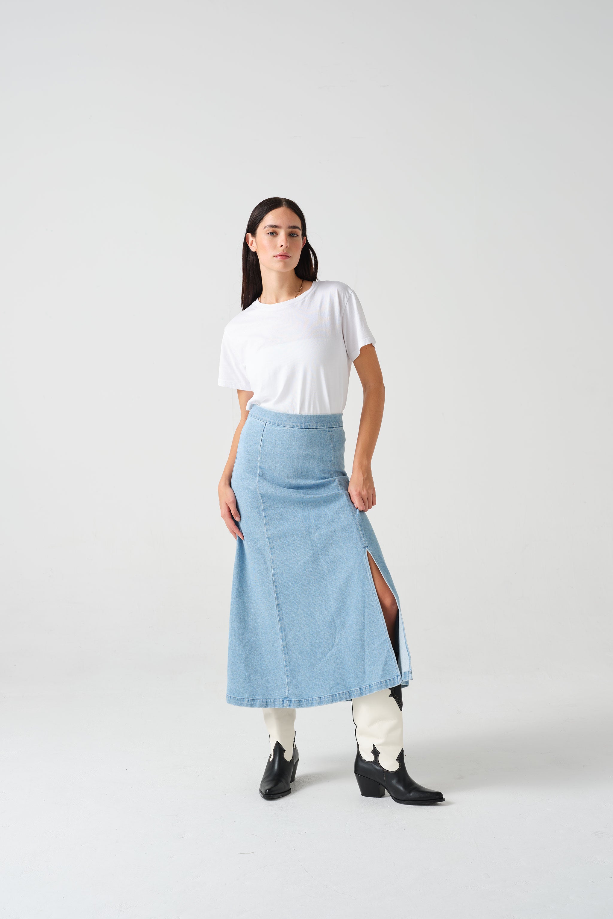 Faye Slip Skirt in Oceanic Blue