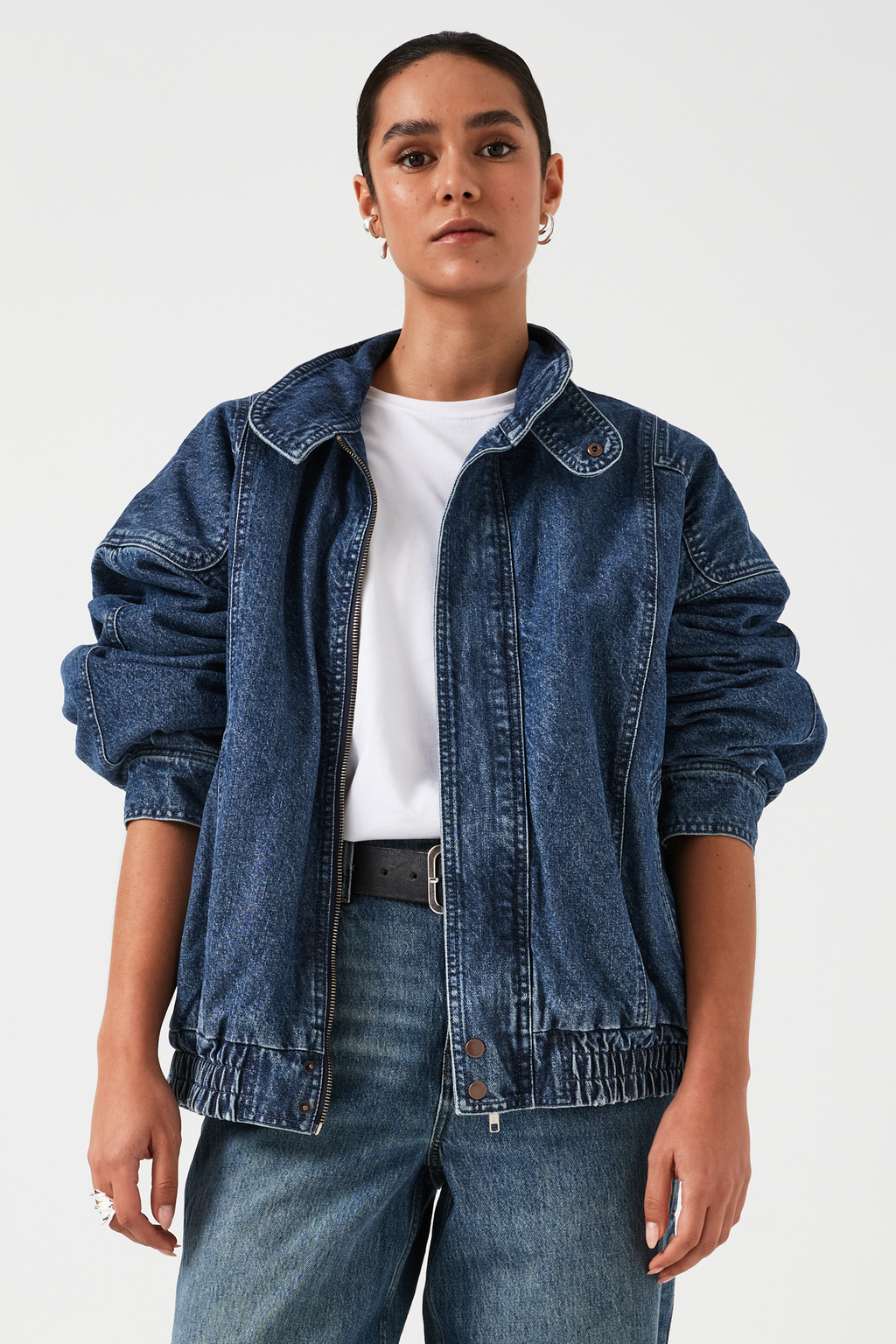 [PLACE STUDIO] 24SS★STRIPED DENIM WASHED BIKE ZIP-UP JACKET PLACE STUDIO] 24SS☆STRIPED DENIM WASHED BIKE ZIP-UP JACKET