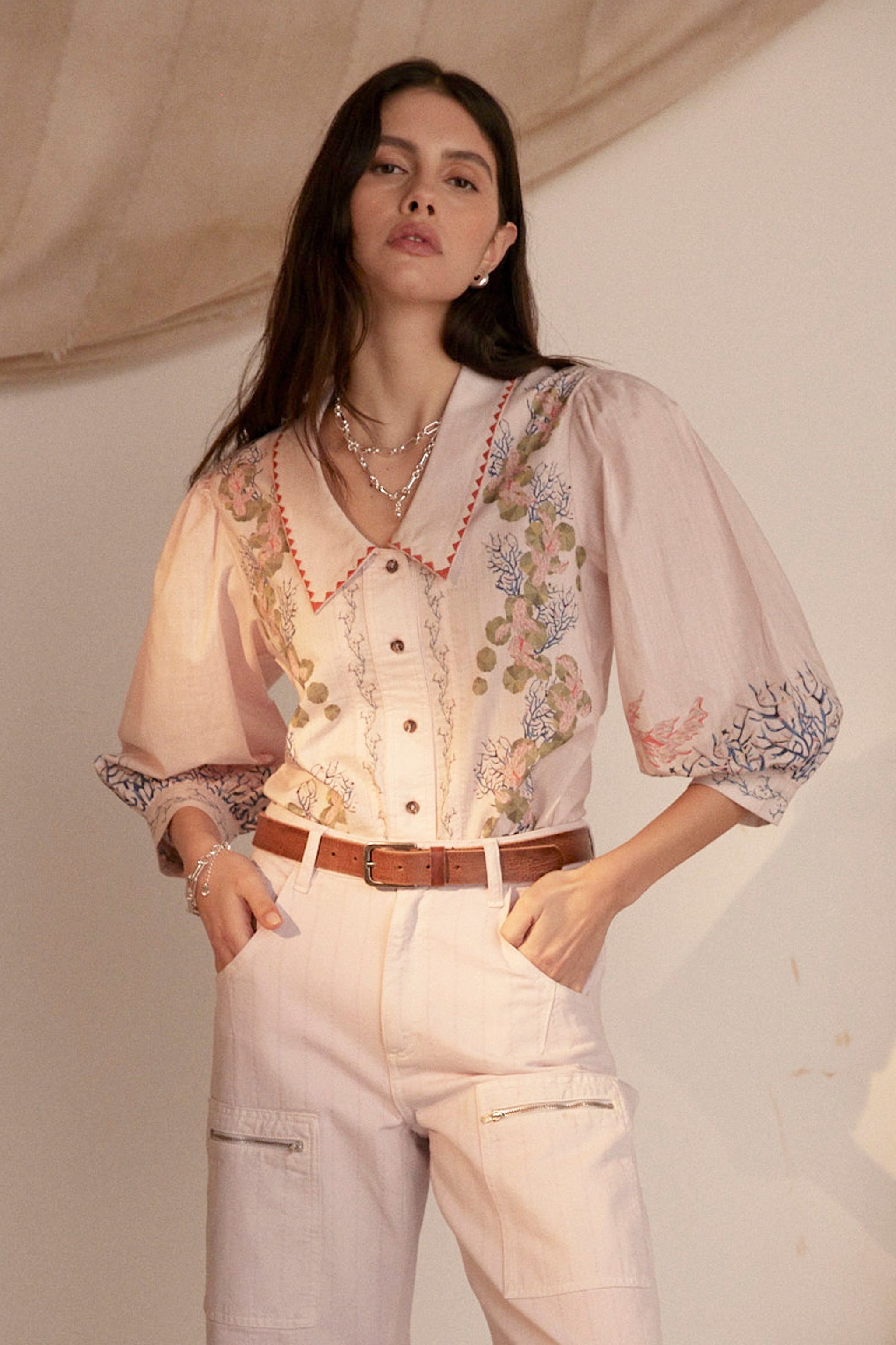 Zena Blouse in Indigo Coral