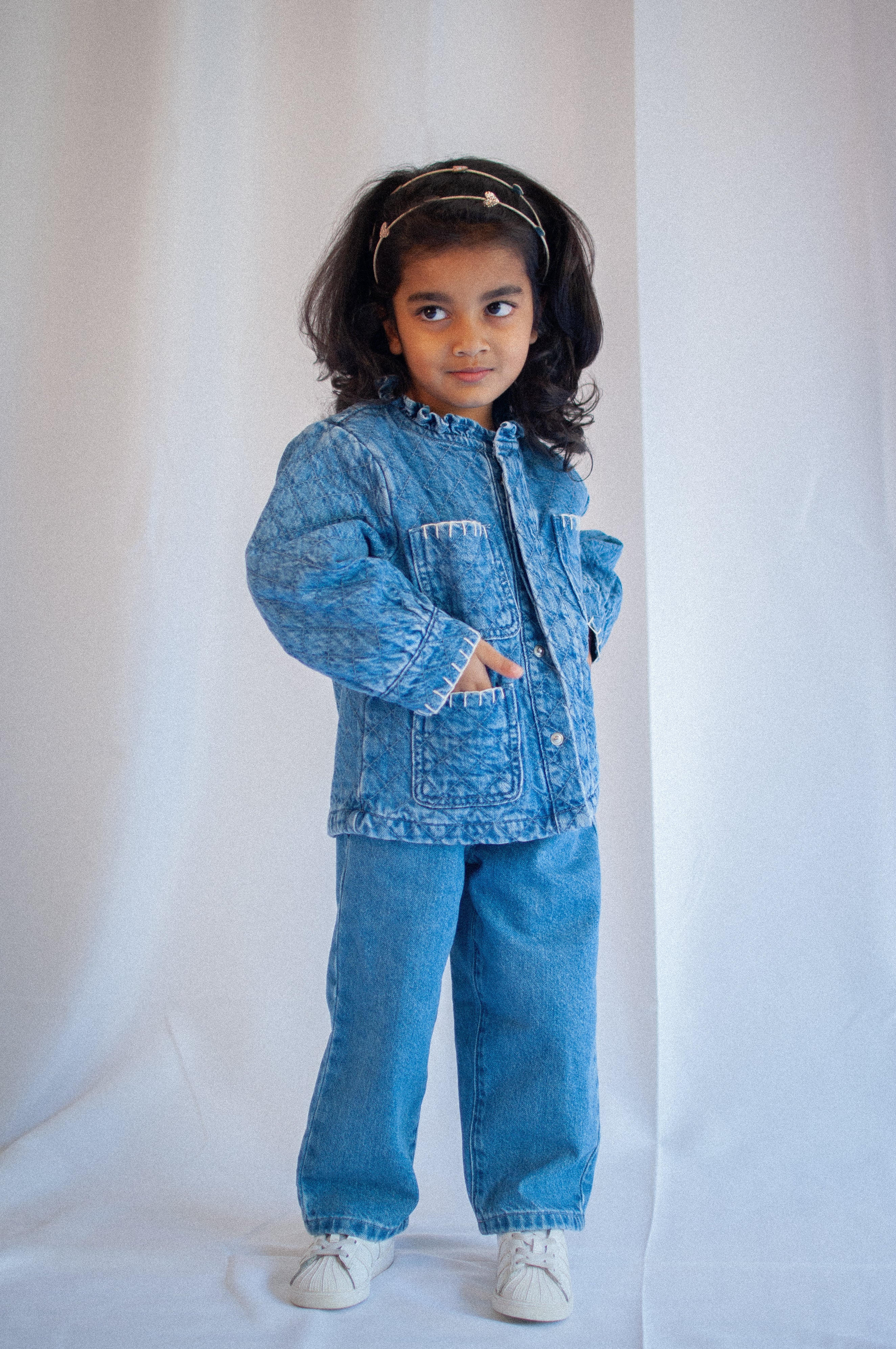 Girl's Pablo Quilted Denim Jacket in Rodeo
