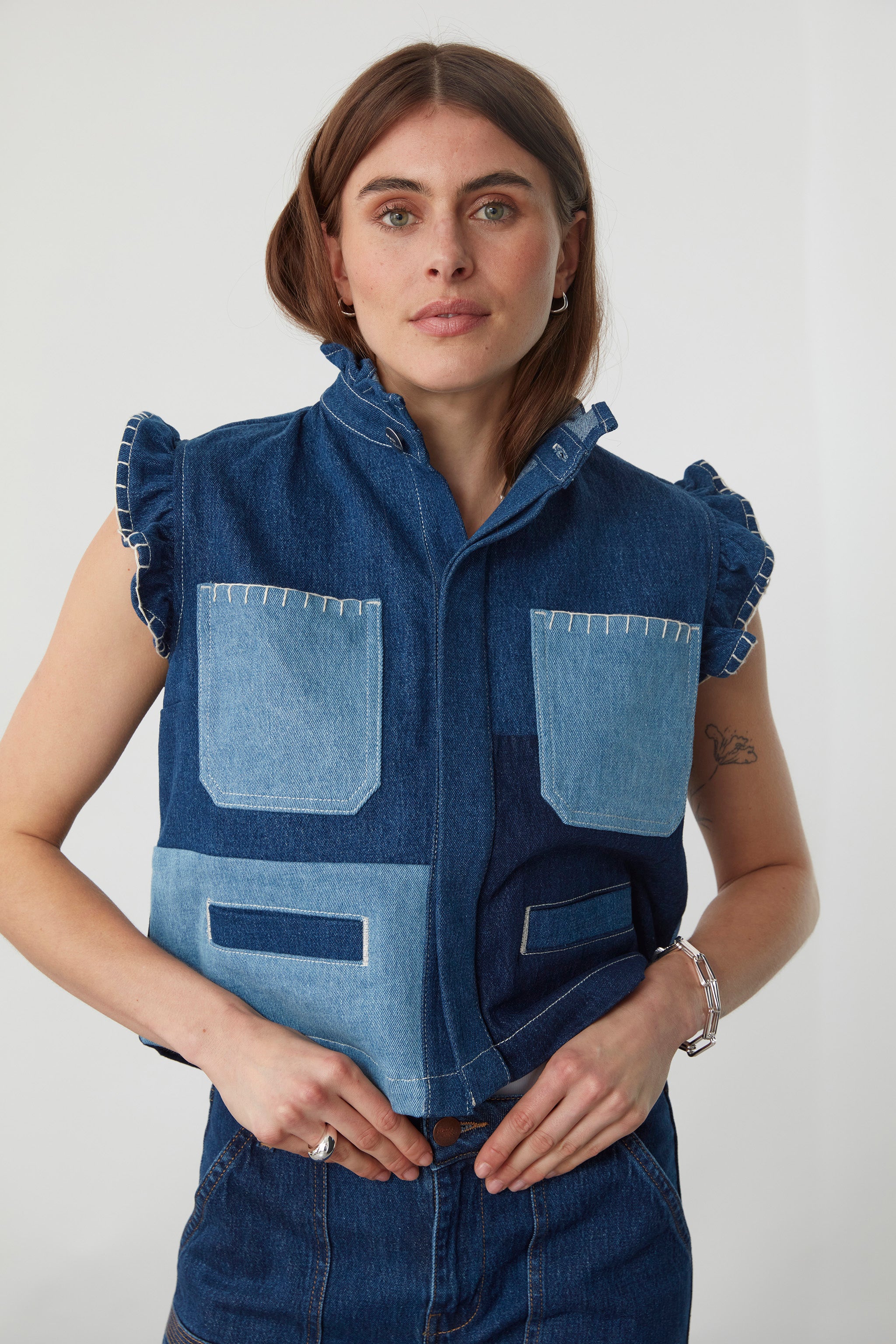 Pablo Vest in Patched Denim