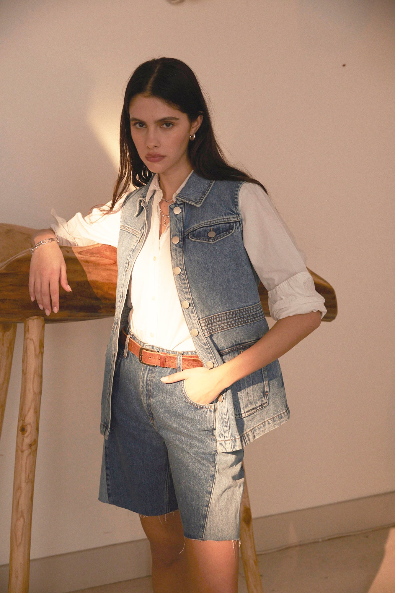 Zoe Short in Two Tone Denim