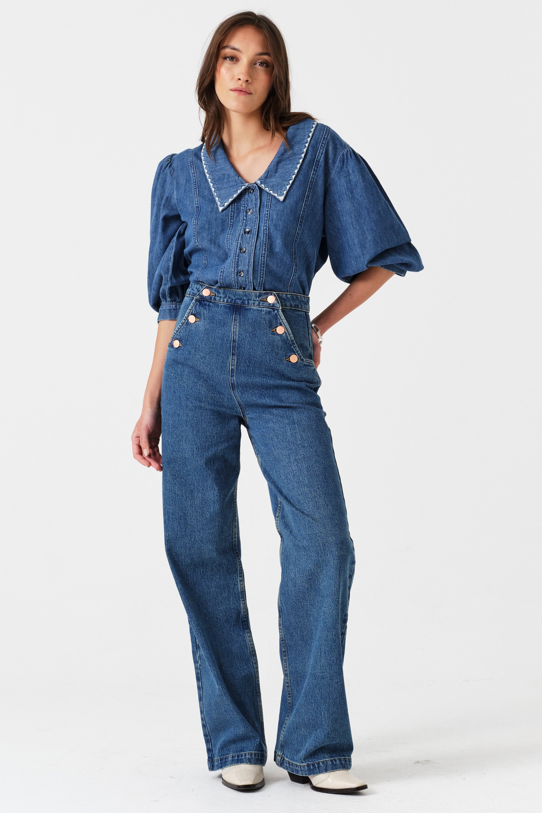 Talia Collared Denim Top in Pasadena
