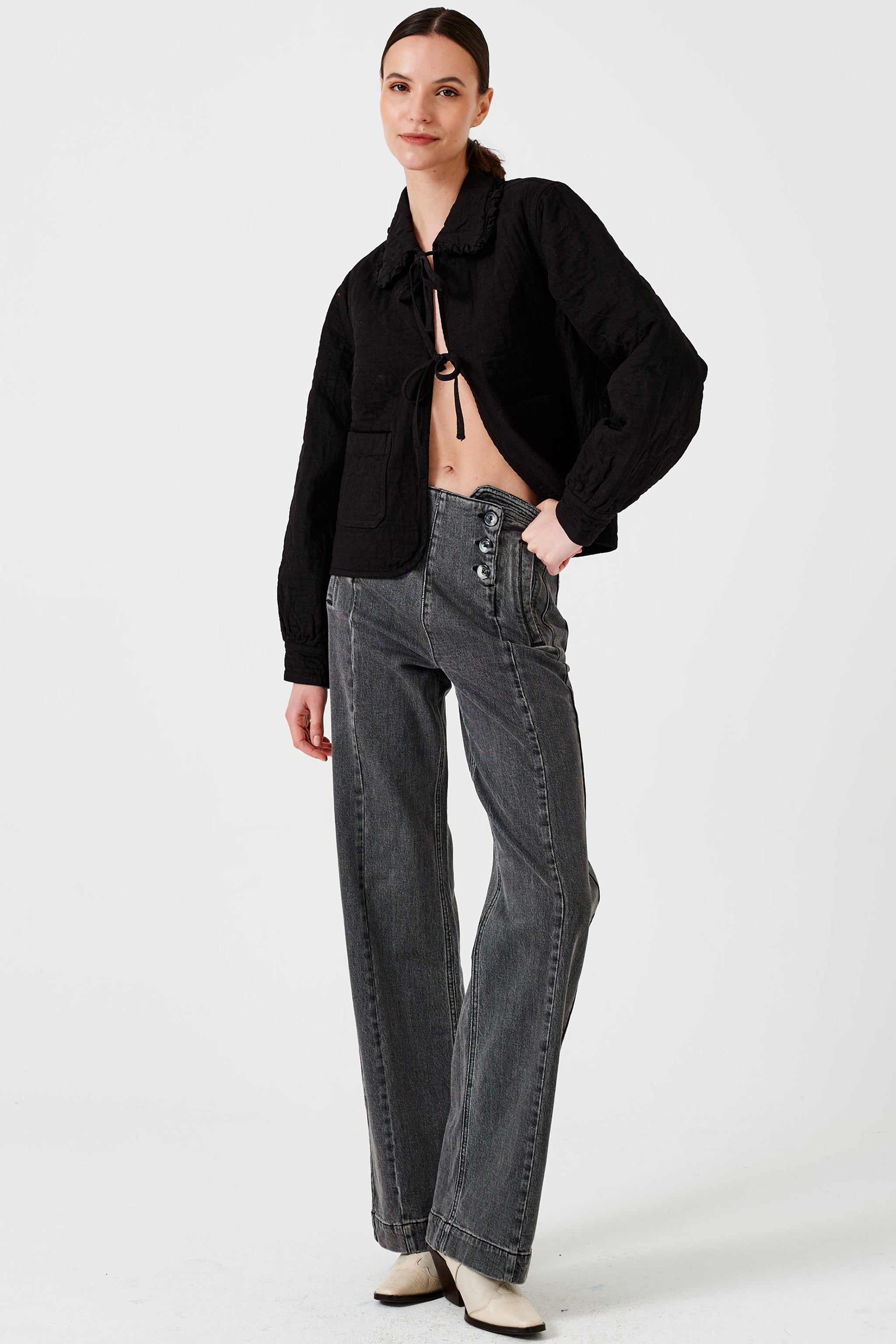 Heidi Quilted Denim Jacket in Black