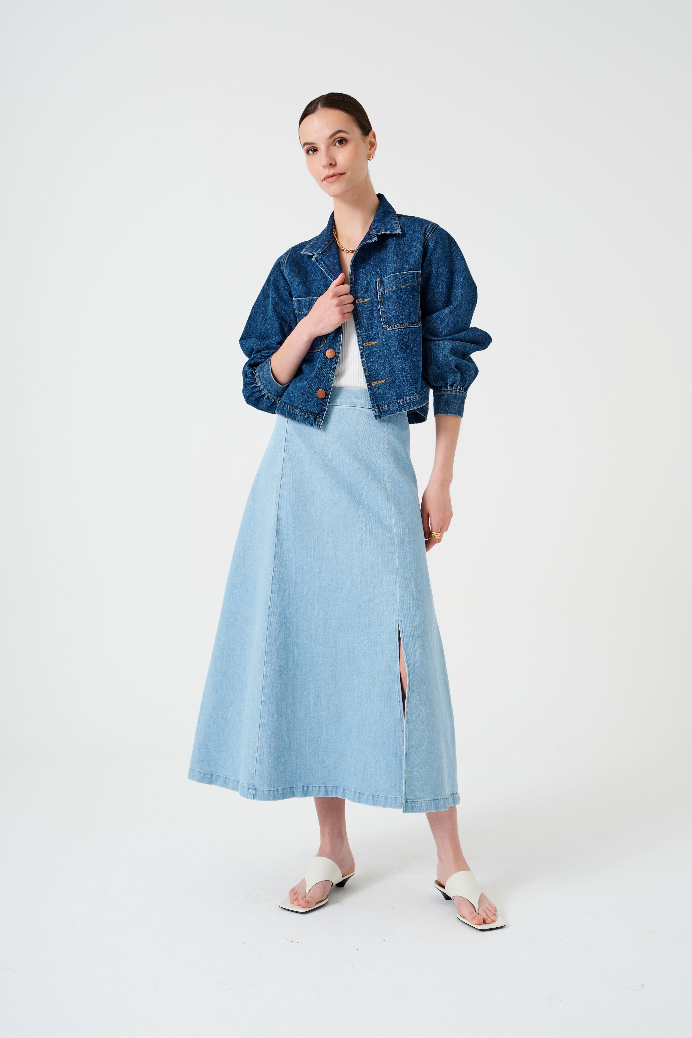 Faye Slip Skirt in Oceanic Blue