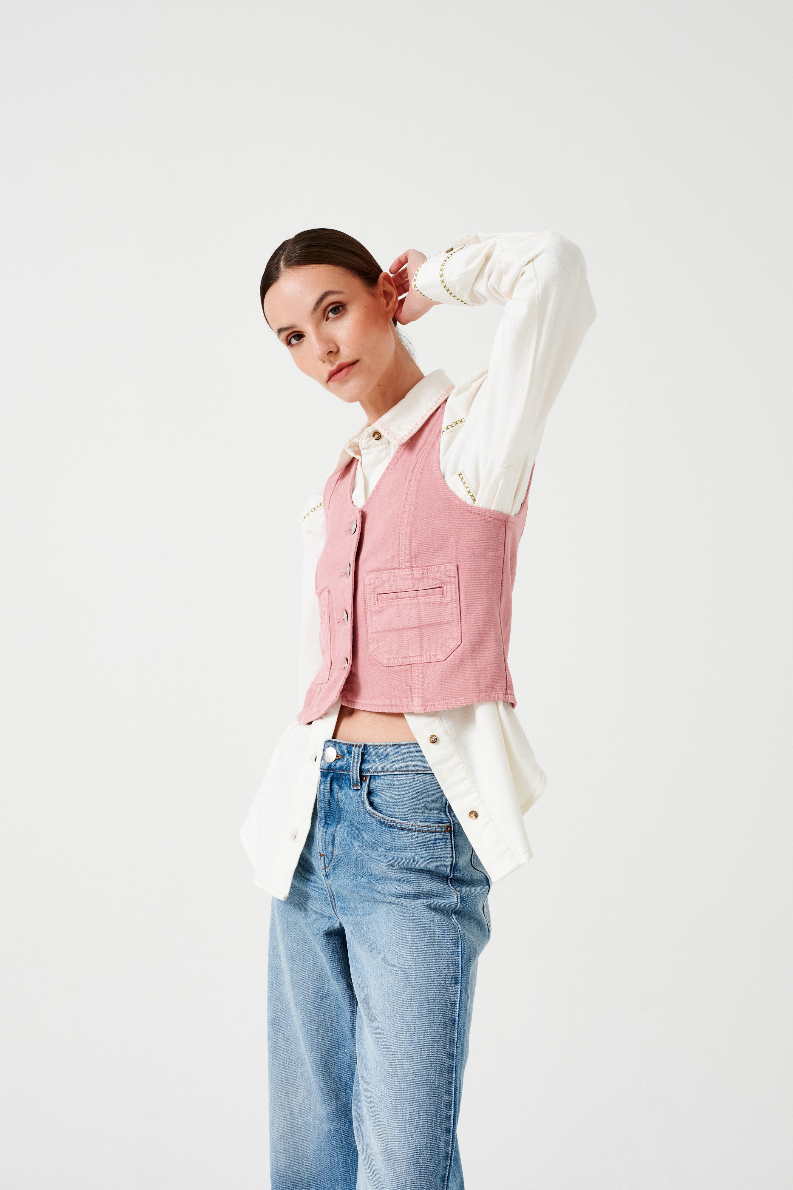 Pink jean vest hotsell