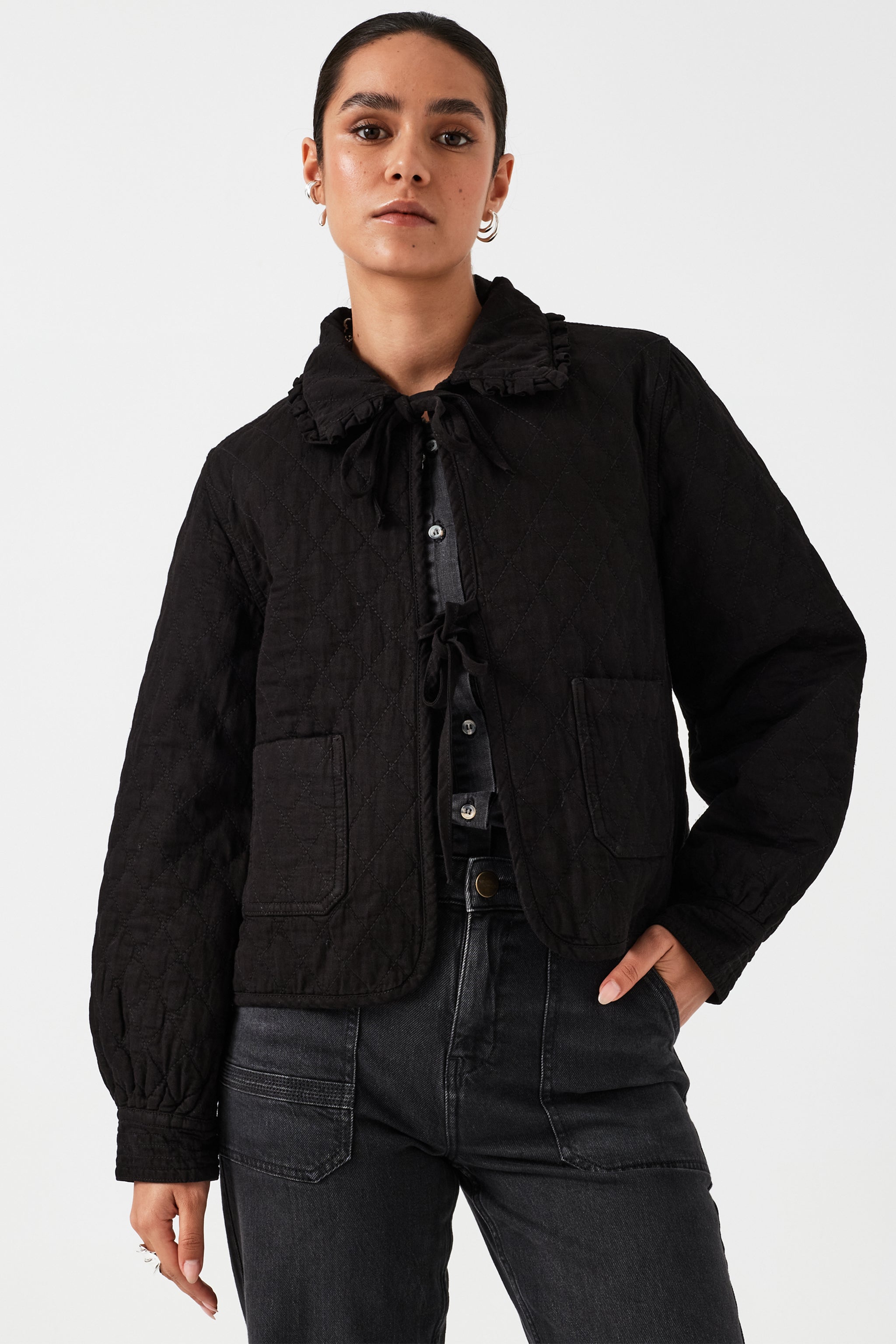 Heidi Quilted Denim Jacket in Black