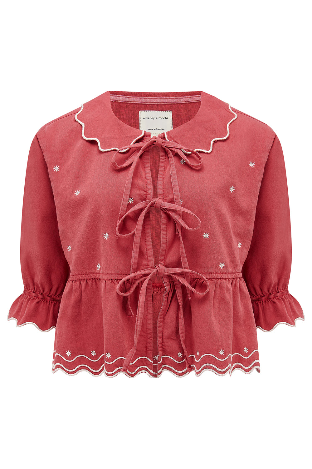 Ana Tie Blouse in Vintage Red