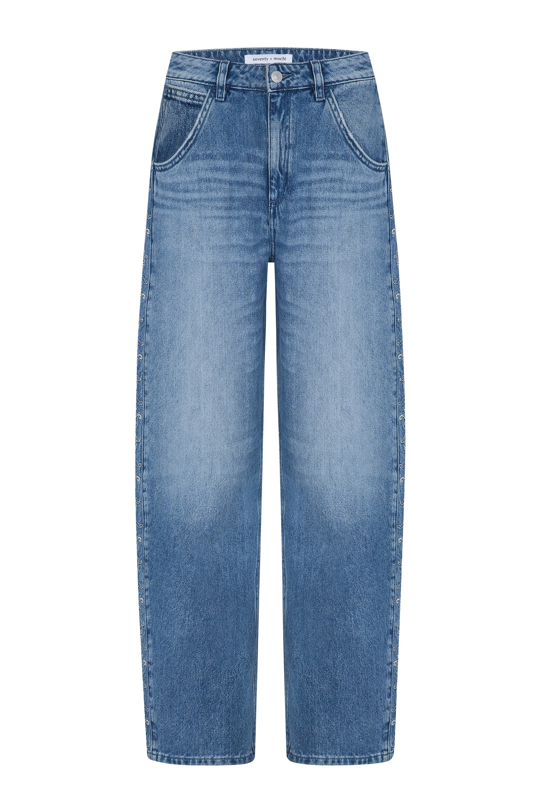 Bo Barrel Leg Embroidered Jean in Malibu