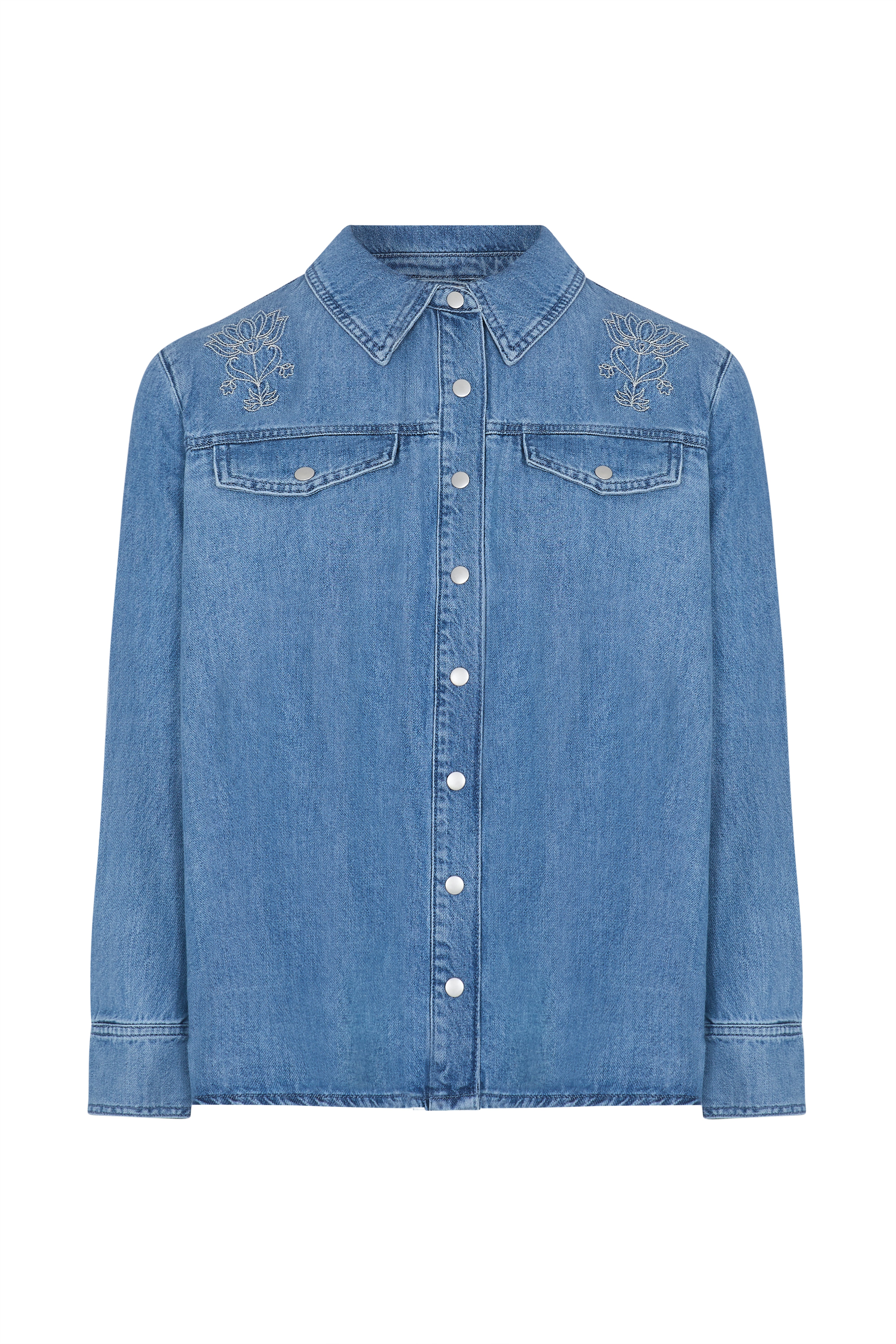 Juno Embroidered Denim Shirt in Malibu