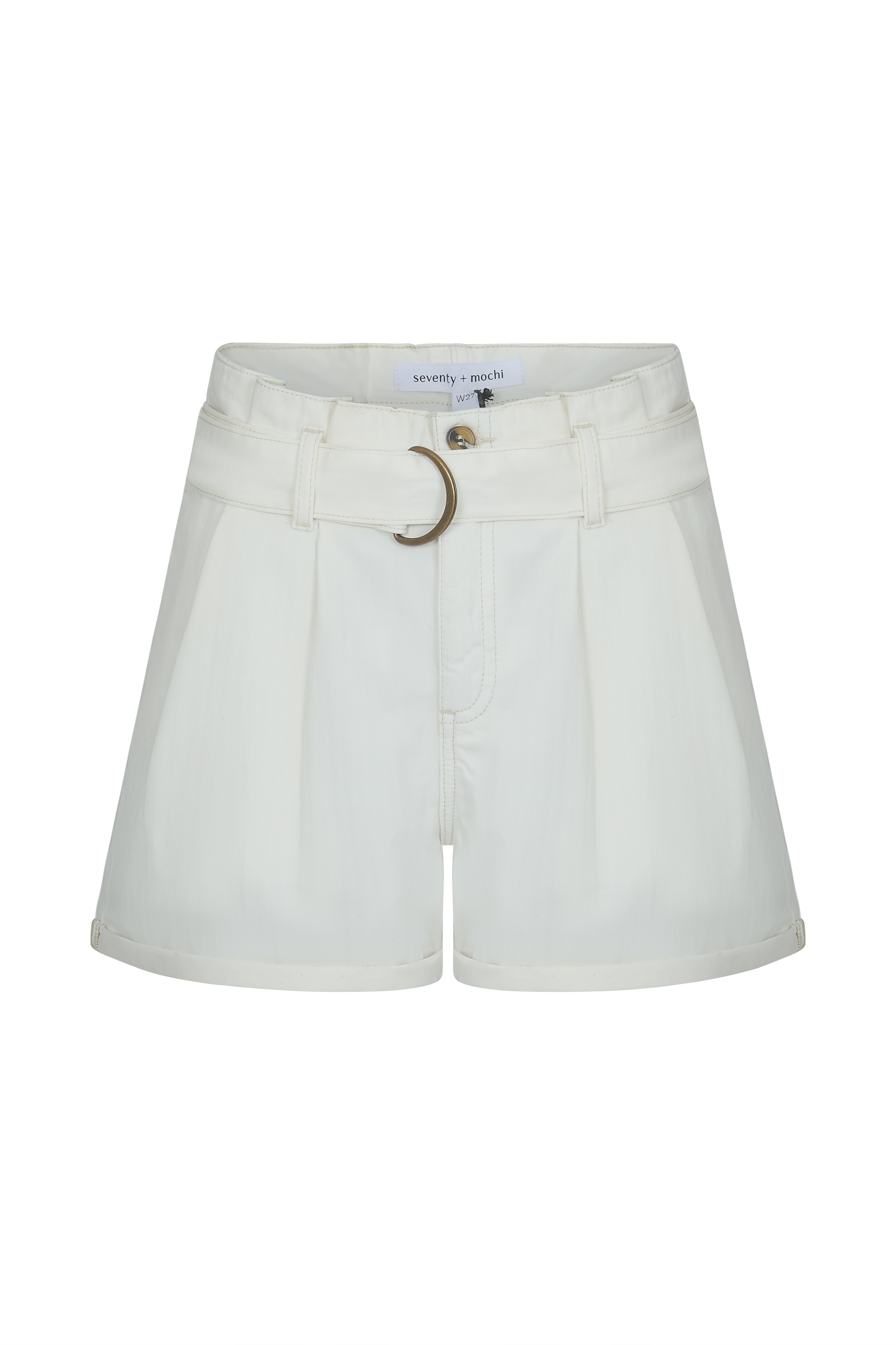 Front of Maia Short in Herringbone Ecru on white background no model