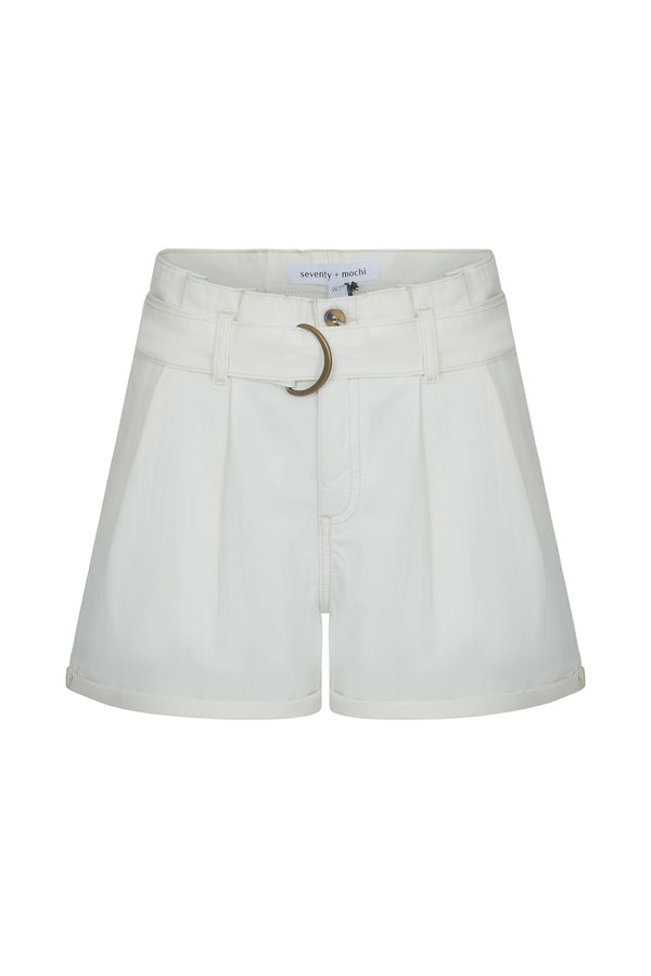 Front of Maia Short in Herringbone Ecru on white background no model