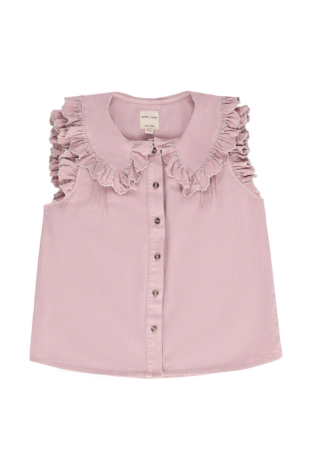 Phoebe Blouse Short Sleeve in Washed Dusty Rose Denim