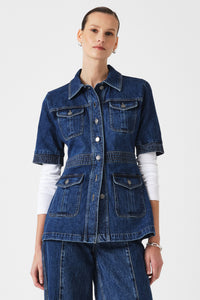 Ani Half Sleeve Denim Jacket in Idaho