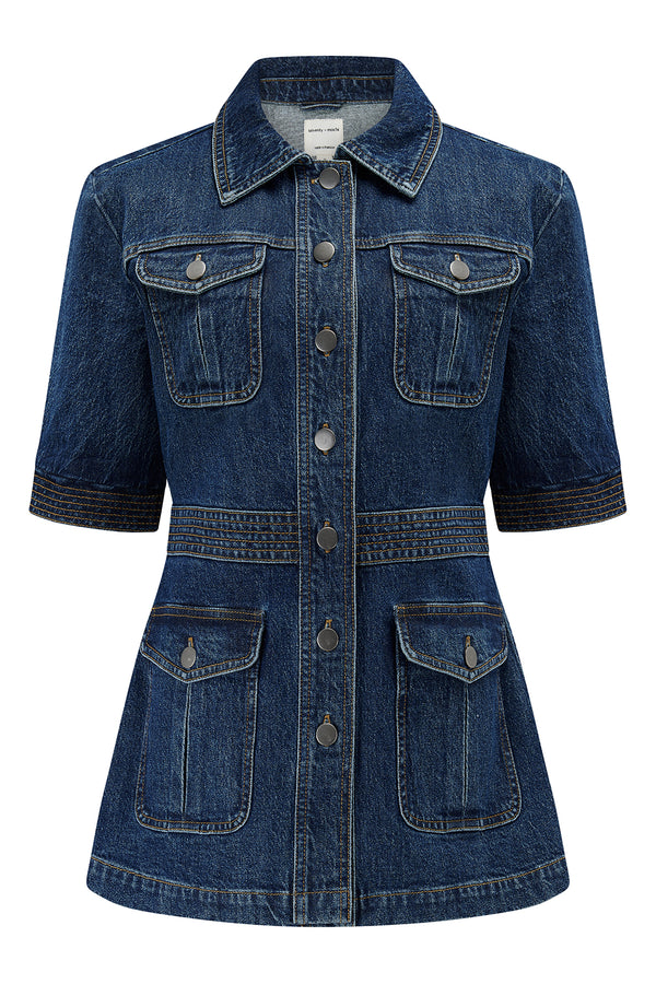 Ani Half Sleeve Denim Jacket in Idaho