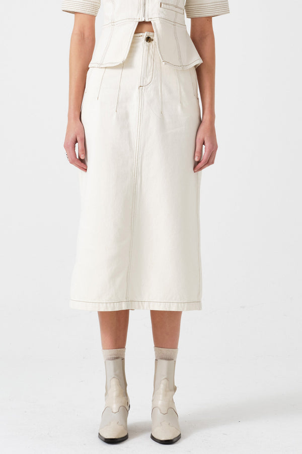 Noah Midi Denim Skirt in Ecru