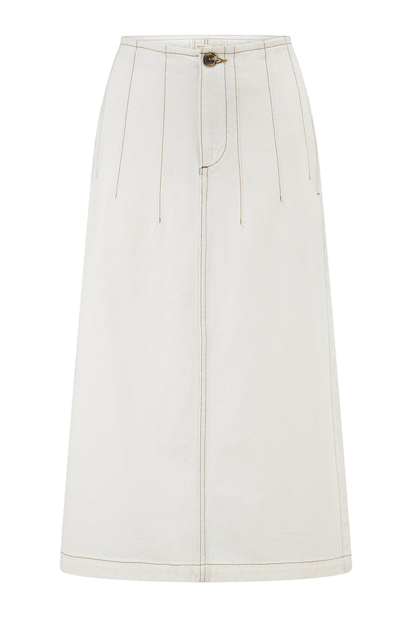 Noah Midi Denim Skirt in Ecru