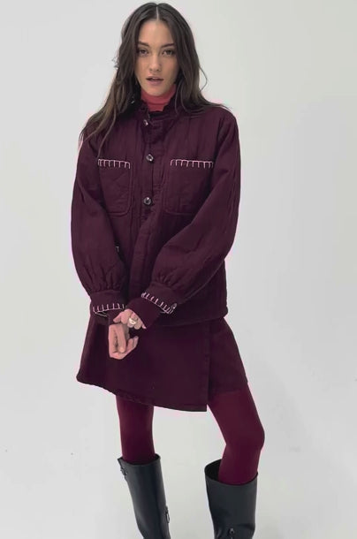 Pablo Quilted Denim Jacket in Mulberry