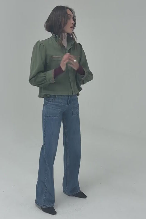 Ziggy Cropped Denim Jacket in Khaki