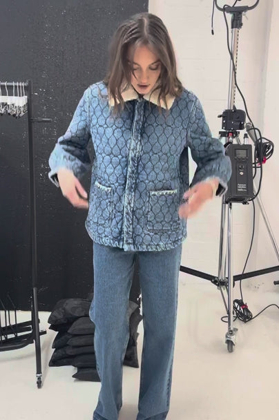 Frida Sherpa Collar Quilted Jacket in Pasadena