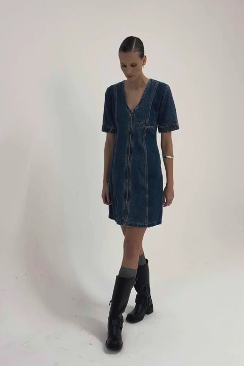 knee length dresses for ladies Lea-Mini Dress with Satin Detail in Black – ILA Official main image 1