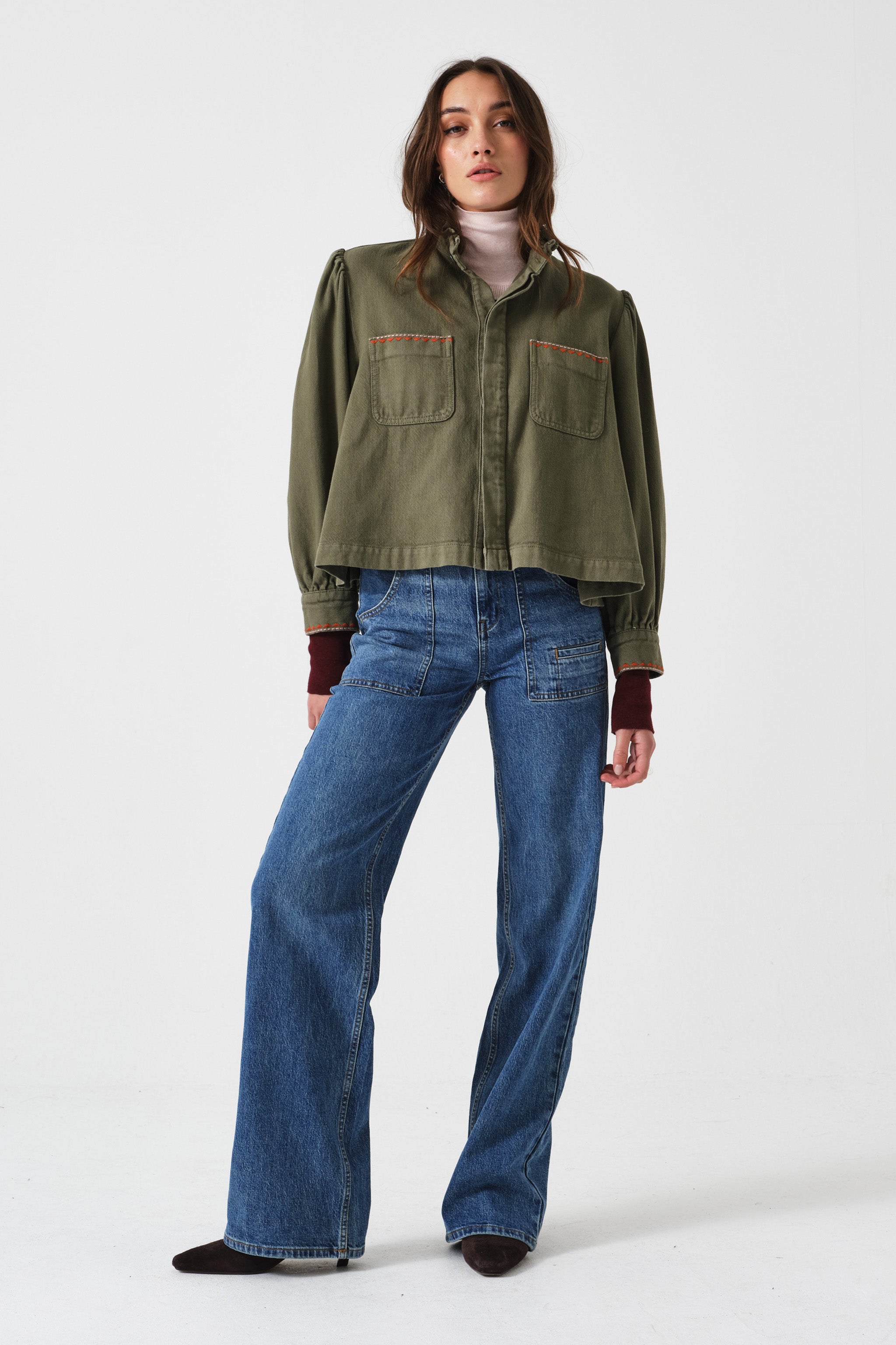 Ziggy Cropped Jacket in Khaki