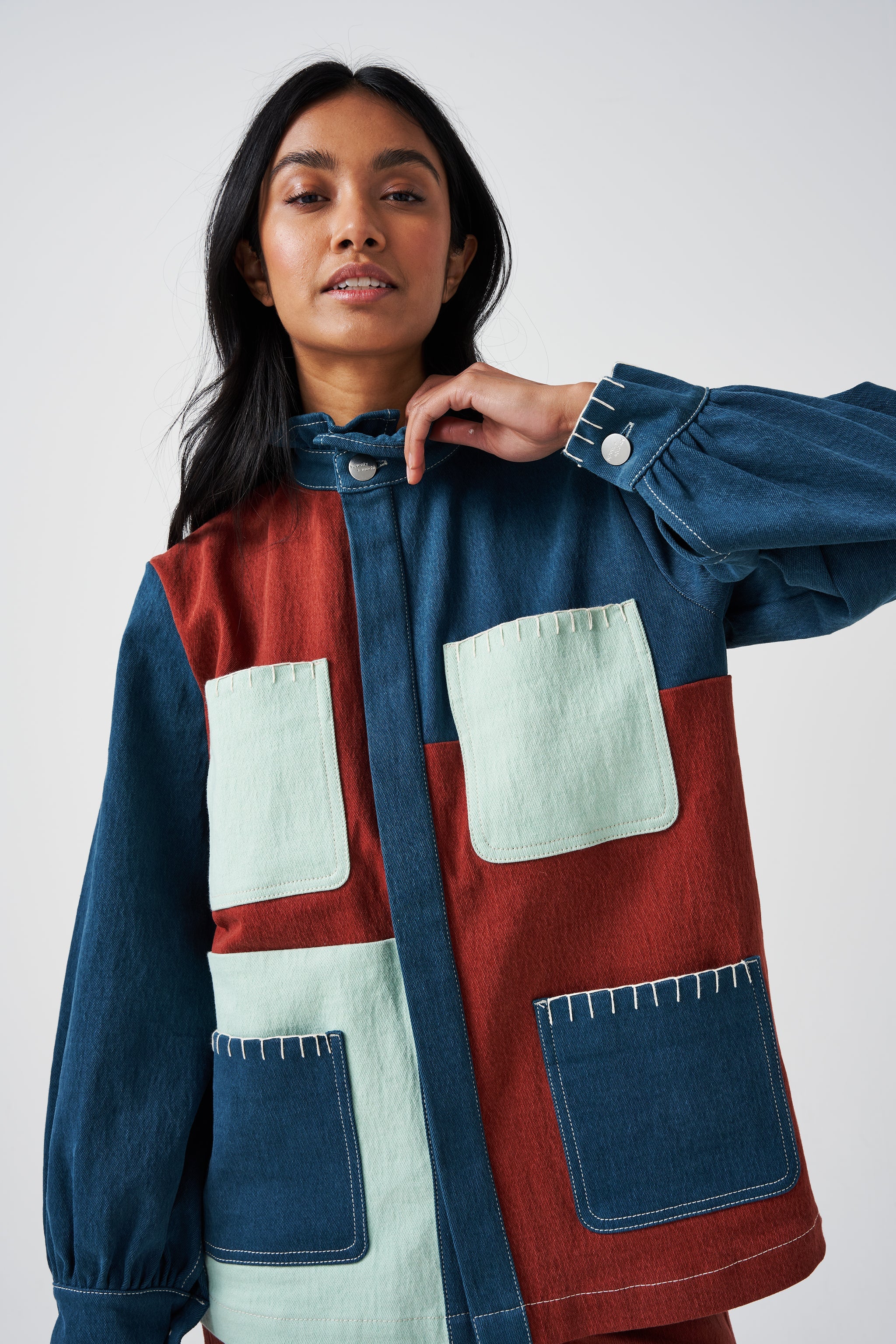 Pablo Jacket in Patched Dark Rust, Teal & Washed Mint - seventy + mochi
