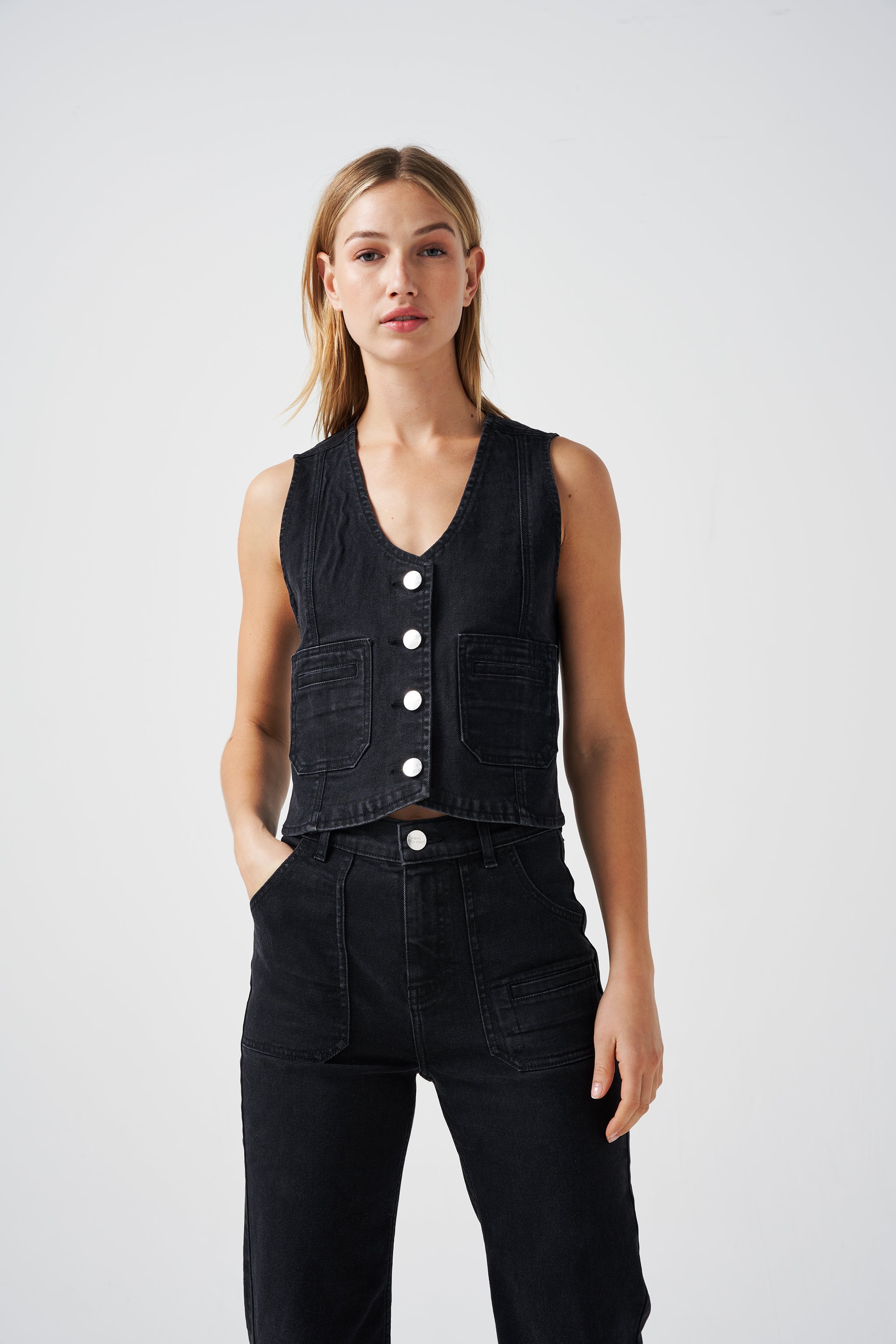 Bea Vest in Black Denim