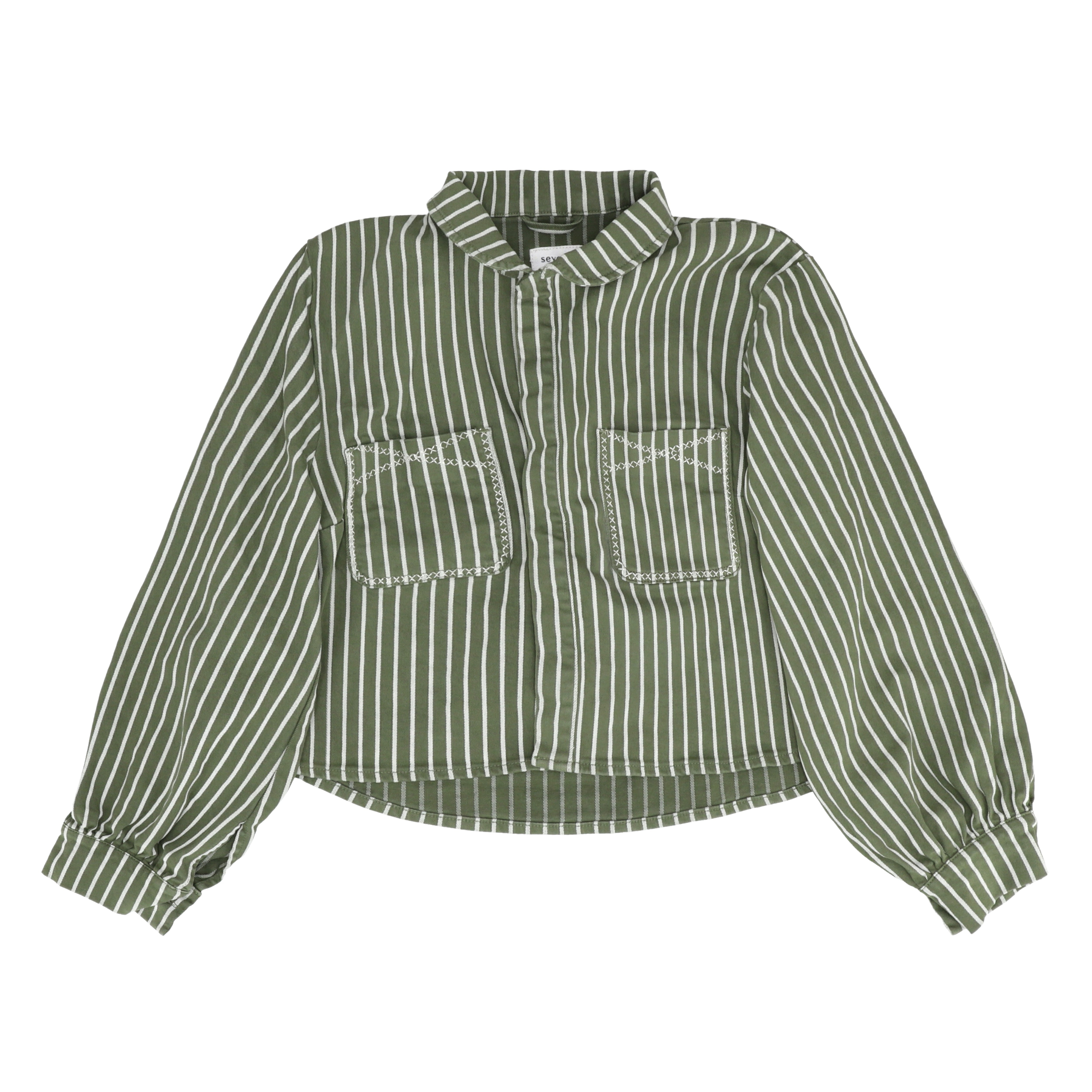 Cropped Piper Jacket in Striped Khaki - seventy + mochi